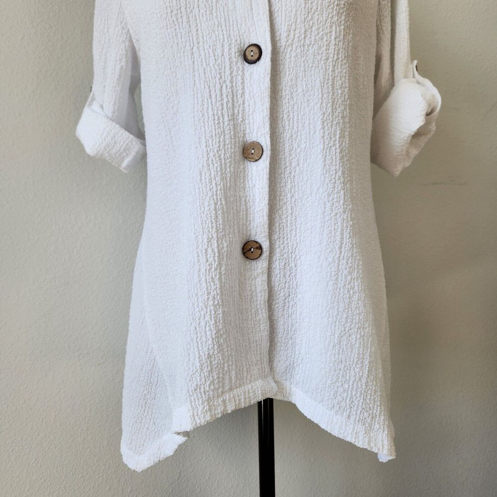 Peck & Peck‎ Womens Small Summer Beach Button Up White Blouse - Picture 3 of 13